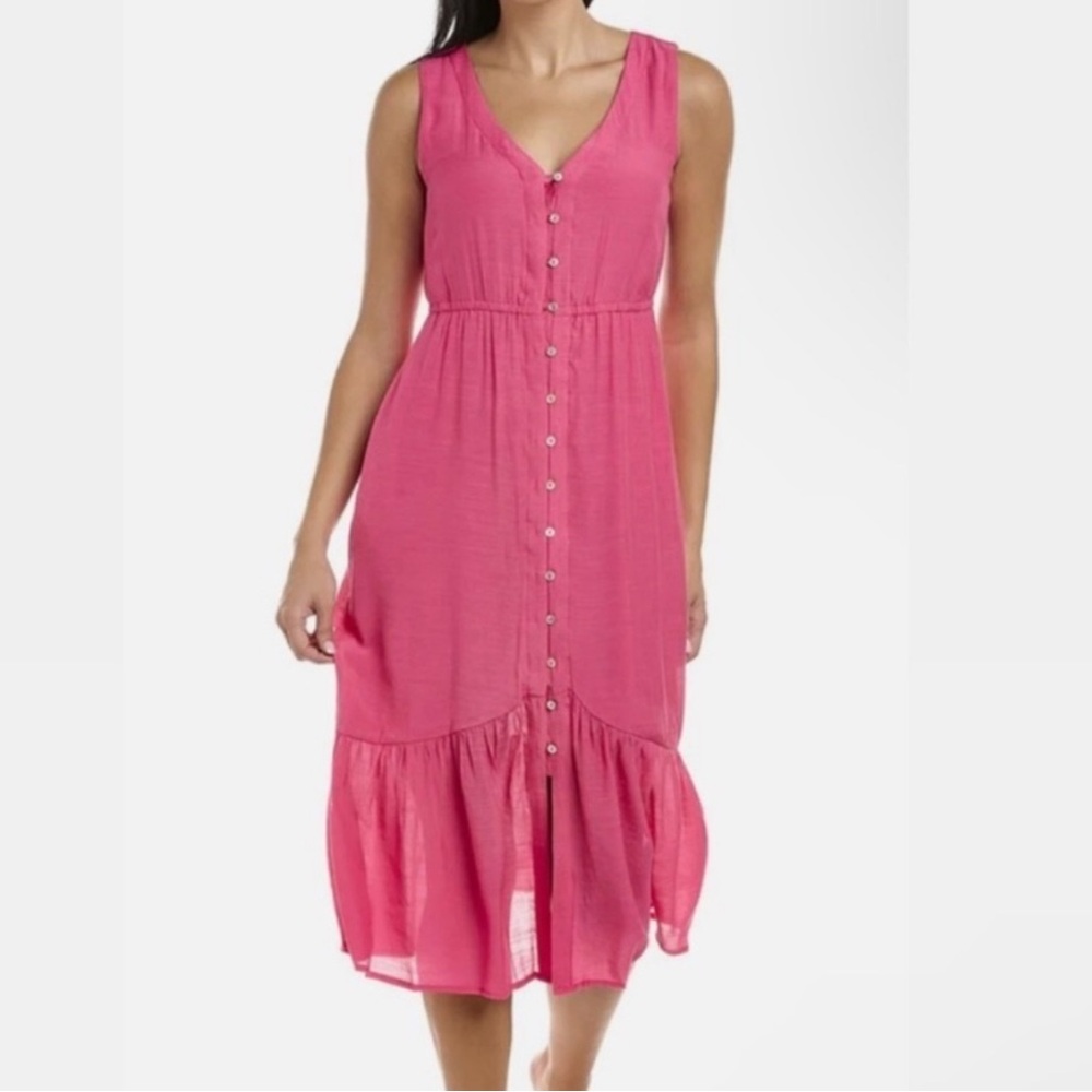 Nanette Lepore Hot Pink Button-Front Maxi Dress